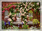 Ogród, Altanka, Pnące, Róże