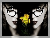 Kobieta, Okulary, Róża