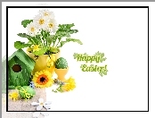 Wielkanoc, Żonkile, W, Karmnik, Gerbera, Donicy, Pisanki, Frezja