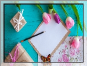 Tulipany, Notes, Papier, Motylek, Prezenty, Ołówek Kwiaty, Pudełka, Kolorowy, Opakowane