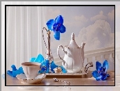 Orchidee, Porcelana, Filiżanka, Dzbanek, Niebieskie