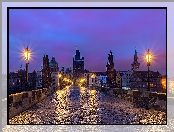 Posągi, Oświetlenie, Most Karola, Czechy, Latarnie, Praga