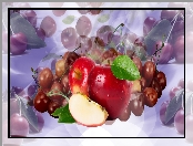 Owoce, Grafika, Jabłka, Wiśnie