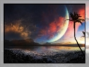 Palmy, Planeta, Fantasy, Morze
