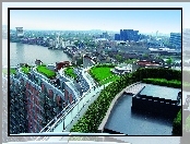 Panorama, Domy, Trawniki, Dachy, Miasto