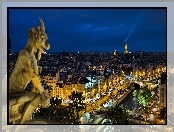 Panorama, Posąg, Paryż, Noc