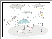 Dziewczynka, Parasol Dla dzieci, Deszcz, Kot