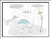 Dziewczynka, Parasol Dla dzieci, Deszcz, Kot