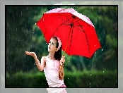 Dziewczynka, Parasol, Deszcz