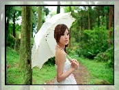 Kobieta, Parasol, Las