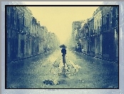 Parasol, Obraz, Ulica, Mężczyzna, Deszcz