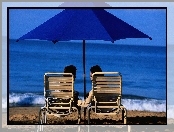 Parasol, Para, Morze, Plaża, Leżaki