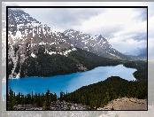 Park Narodowy Banff, Góry, Kanada, Peyto Lake, Alberta, Chmury, Jezioro, Drzewa, Lasy, Skały