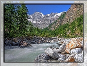 Dolina Aosty, Park Narodowy Gran Paradiso, Włochy, Kamienie, Rzeka, Góry, Alpy