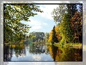 Park, Drzewa, Jesień, Jezioro