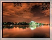 Park, Budowla, Jezioro, Oświetlona