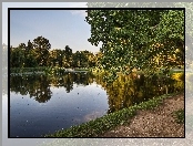 Park, Dróżka, Jezioro, Drzewo