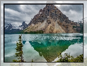 Jezioro, Alberta, Kanada, Bow Lake, Park Narodowy Banff, Góry, Szczyt Crowfoot Mountain