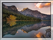 Kanada, Świerki, Odbicie, Kolumbia Brytyjska, Park Narodowy Yoho, Jezioro Emerald Lake, Góry