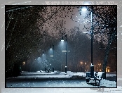 Park, Zima, Latarnie, Ławki