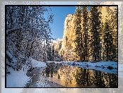 Park Narodowy Yosemite, Kalifornia, Zima, Stany Zjednoczone, Rzeka, Merced, Drzewa