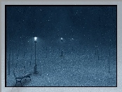 Park, Latarnie, Noc, Śnieg