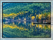 Park Narodowy Glacier, Stany Zjednoczone, Pomost, Jezioro, Lasy, Montana, Góry, Lake McDonald, Mężczyzna