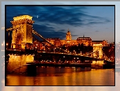 Węgry, Noc, Światła, Budapeszt, Rzeka Dunaj, Most Łańcuchowy, Parlament