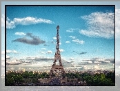 Paryż, Chmury, Wieża Eiffla, Niebo