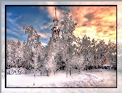 Petersburg, Zima, Park, Chmury, Cerkiew