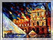 Leonid Afremov, Francja, Obraz, Paryż, Malarstwo, Pałac, Muzeum Luwr, Piramida