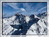 Pireneje, Ariege, Jezioro, Zima, Etang Blaou, Francja, Śnieg, Góry