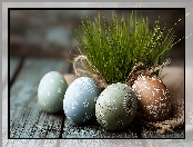 Deski, Wielkanoc, Kolorowe, Grafika AI, Trawa, Zielone, Pisanki