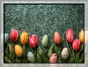 Wielkanoc, Pisanki, Tulipany, Kolorowe, Tło
