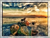 Plaża, Chmury, Morze, Kamienie