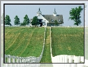Pola, Płot, Biały, Domek