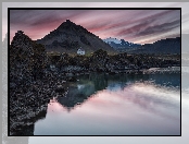Góry, Półwysep Snaefellsnes, Islandia, Skały, Dom, Jezioro
