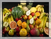 Pomarańcze, Arbuz, Owoce, Grejpfruty, Banany, Jabłka