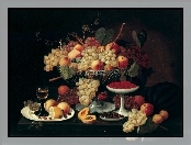 Pomarańcze, Obraz olejny, Owoce, Winogrona, Jabłka