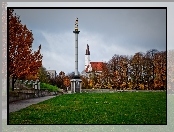 Pomnik, Szawle, Litwa, Trawa, Kościół, Drzewa