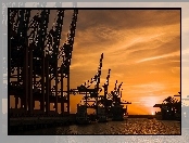 Port, Słońca, Dźwigi, Zachód