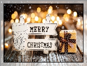 Prezent, Świąteczna, Tabliczka, Napis, Merry Christmas