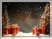 Choinki, Prezenty, Boże Narodzenie, Śnieg