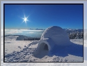 Promienie słońca, Zima, Igloo, Drzewa, Las