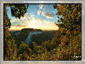 Stan Nowy Jork, Góry, Letchworth State Park, Stany Zjednoczone, Promienie słońca, Drzewa