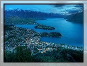 Queenstown, Nocą, Nowa Zelandia, Panorama