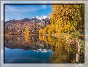 Góry, Jesień, Las, Francja, Drzewa, Odbicie, Jezioro Lac de la Roche de Rame, La Roche de Rame