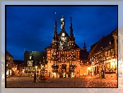 Ratusz, Wernigerode, Nocą, Kamienice, Rynek