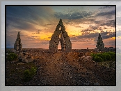 Raufarhofn, Zachód słońca, Arctic Henge, Islandia, Łuki skalne, Kamienie