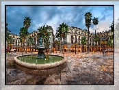 Hotel Roma Reial, Barcelona, Hiszpania, Palmy, Fontanna, Plac Plaza Real